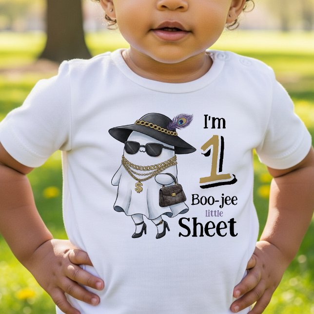 Camiseta Halloween primeiro aniversario Engraçado One Bouje (Halloween 1st Birthday Funny One Boujee Ghost Toddler T-shirt
)