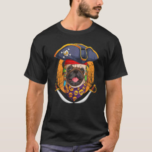Camiseta Halloween Pug Dog Costume Scary Pirate Hat And Eye