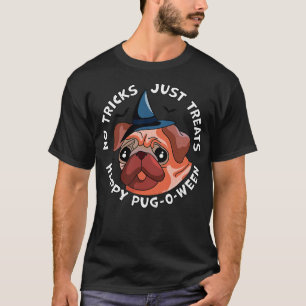 Camiseta Halloween Pug No Tricks Apenas Tira Feliz PugOWeen
