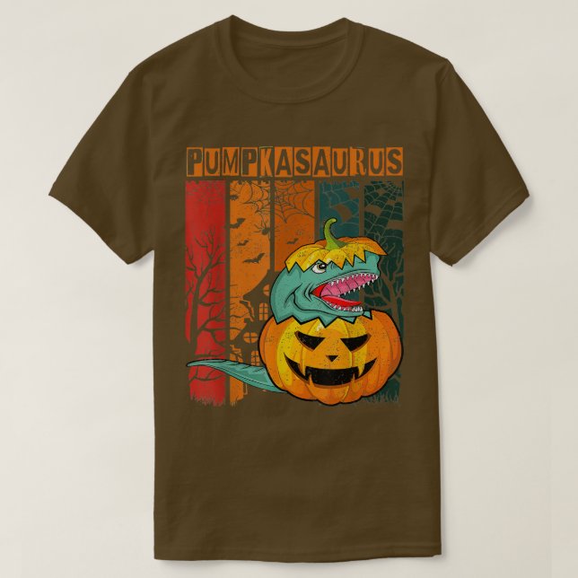 Camiseta Halloween Pumpkasaurus Dinossauro Crianças Menino  (Frente do Design)