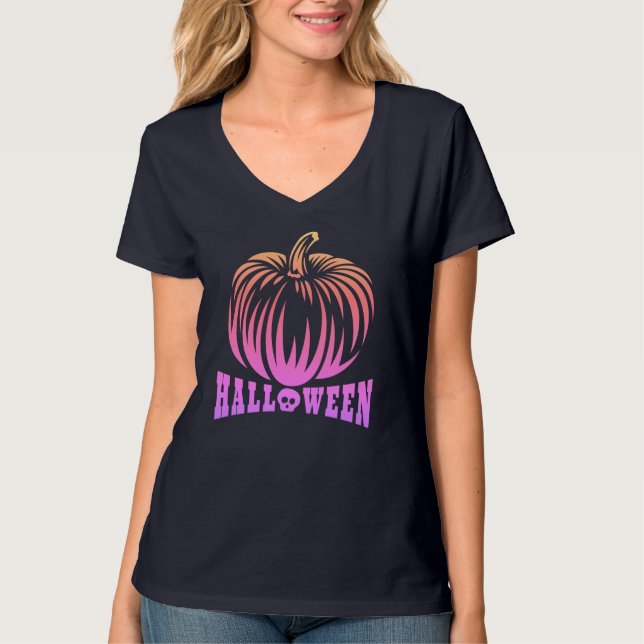 Camiseta Halloween Pumpkin com gravação clássica (Frente)