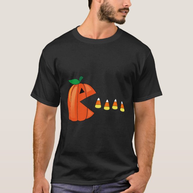 Camiseta Halloween Pumpkin Comendo Milho Doce (Frente)