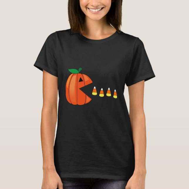 Camiseta Halloween Pumpkin Comendo Milho Doce (Frente)