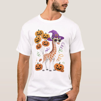 Camiseta Halloween Pumpkin Cute Giraffe Zoo Animal Essentia