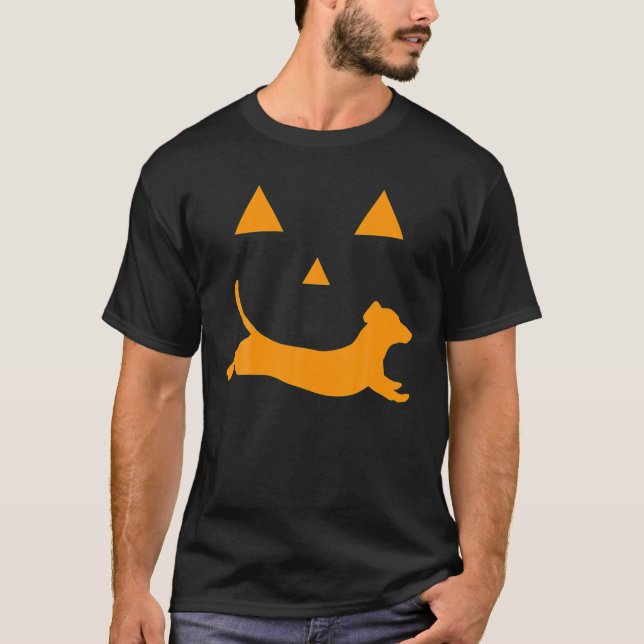 Camiseta Halloween Pumpkin Dachshund Jack-O'-Lanterna (Frente)