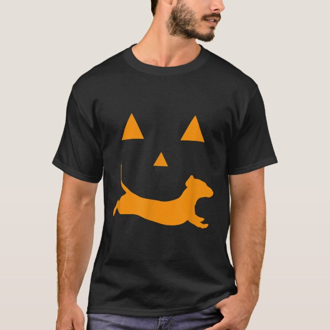 Camiseta Halloween Pumpkin Dachshund Jackolantern (Frente)