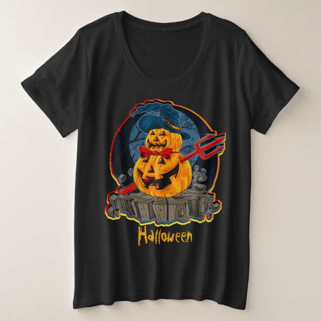 Camiseta Halloween Pumpkin Devil Trident Zombie Monster (Frente do Design)
