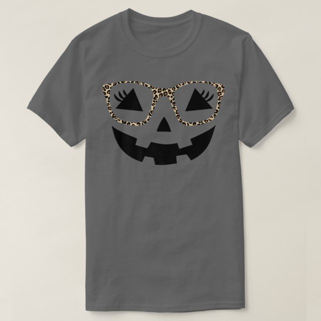 Camiseta Halloween pumpkin face eyelashes leopard glasses h (Frente do Design)