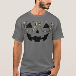 Camiseta Halloween pumpkin face eyelashes leopard glasses h
