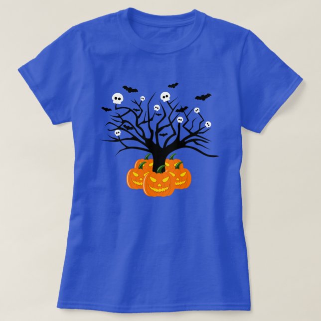 Camiseta Halloween Pumpkin Jack o’ Lanterna Árvore Morto (Frente do Design)