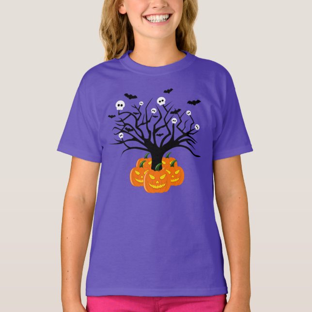 Camiseta Halloween Pumpkin Jack o’ Lanterna Árvore Morto (Frente)