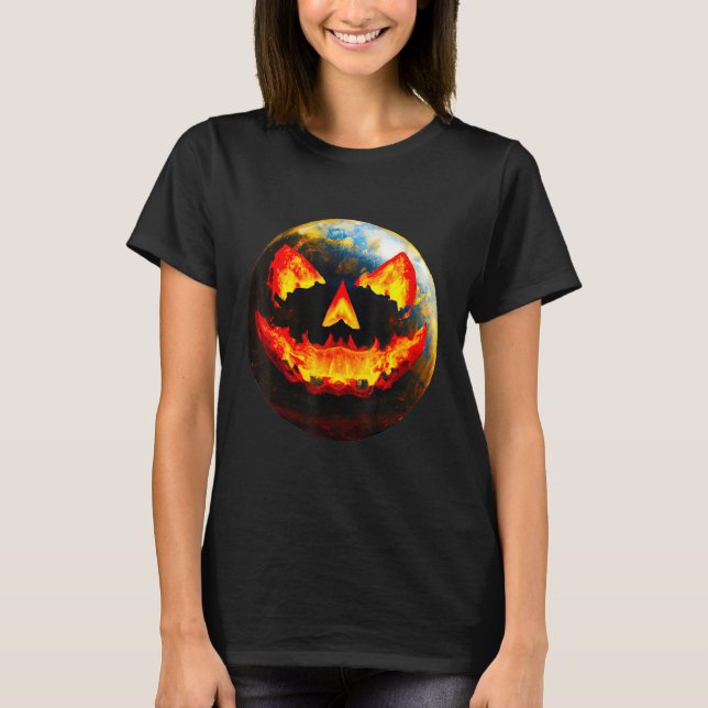 Camiseta Halloween Pumpkin Jackoantern Spooky face Earth fr (Frente)