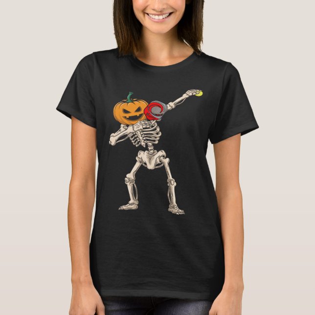 Camiseta Halloween Pumpkin Skeleton Pickleball Dabbing (Frente)