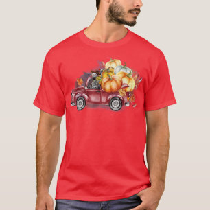 Camiseta Halloween Pumpkin Skeleton Truck Olá outono 3846