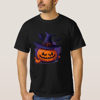 Camiseta halloween pumpkin with a witch hat