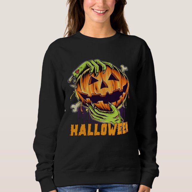 Camiseta Halloween Pumpkin Zombie hands scary bone (Frente)