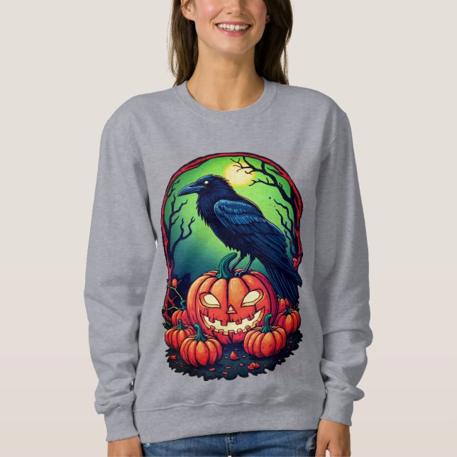 Camiseta Halloween Raven em um Pumpkin Patch (Frente)
