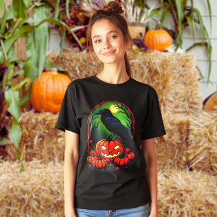 Camiseta Halloween Raven em um Pumpkin Patch