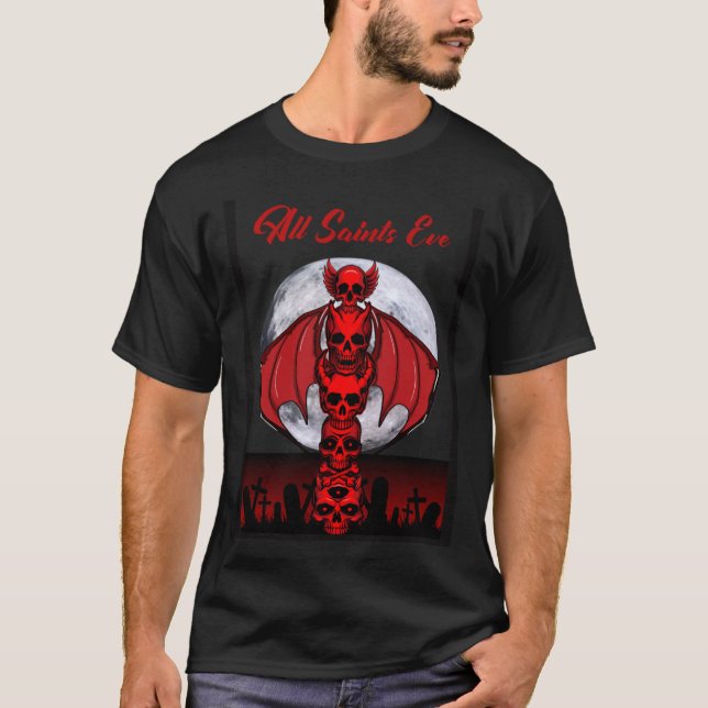 Camiseta Halloween  Red Skull Winged Totem (Frente)