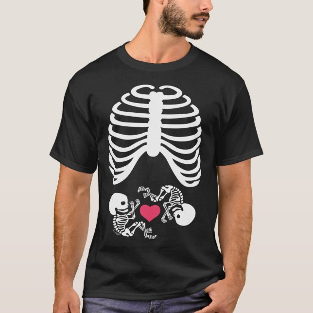 Camiseta Halloween Rib Cage Pregnancy Expecting Twins Baby  (Frente)