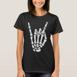 Camiseta Halloween Rock Hand Sinal Skeleton Rock N Roll Sym