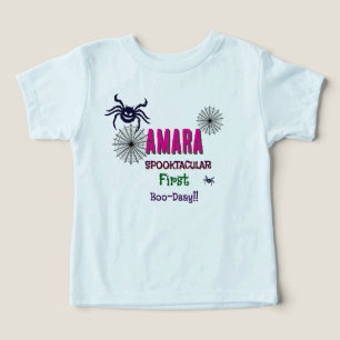 Camiseta Halloween Rosa e aranhas Aniversário Halloween