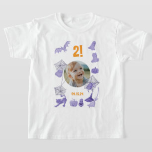 Camiseta Halloween roxo personalizado com foto, idade e ani