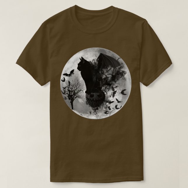 Camiseta Halloween Samhain Batcat Black Cat Witchy Moon Bat (Frente do Design)