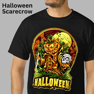 Camiseta Halloween Scarecrow Skull Pumpkin Head Knife Bats