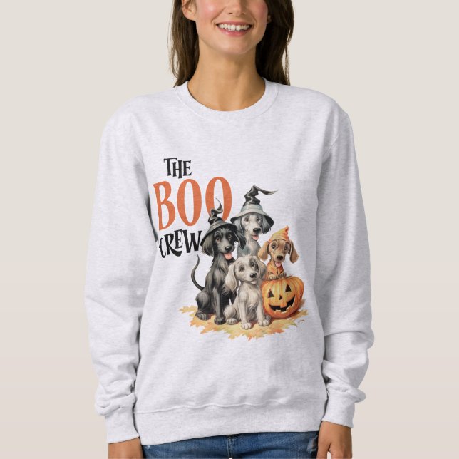 Camiseta Halloween Scary Boo Dogs Crew Mulheres Loucas (Frente)