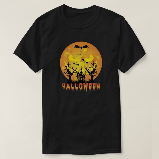 Camiseta Halloween Scary Moon Face (Frente do Design)