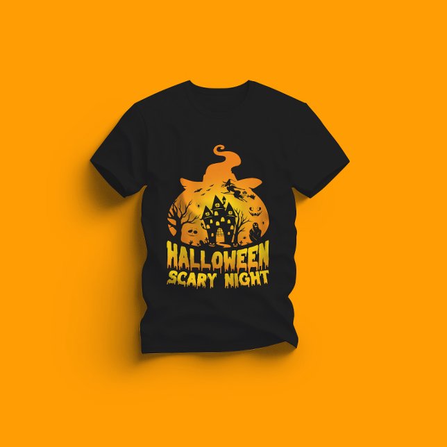 Camiseta Halloween Scary Night Hauning House Design (Criador carregado)