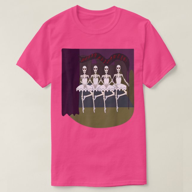 Camiseta Halloween Scary Spooky Dançando Ballerina Skeleton (Frente do Design)