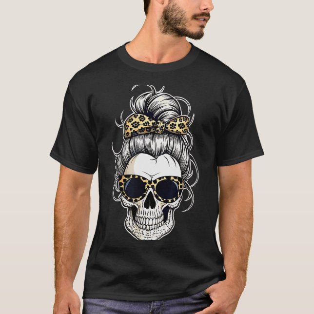 Camiseta Halloween Shirt For Women Skull , Leopard  (Frente)