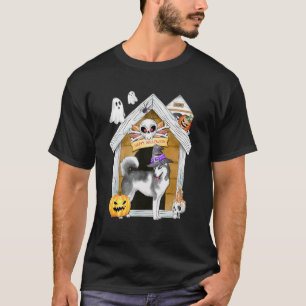 Camiseta Halloween Siberian Husky Dog Witch Haunk House