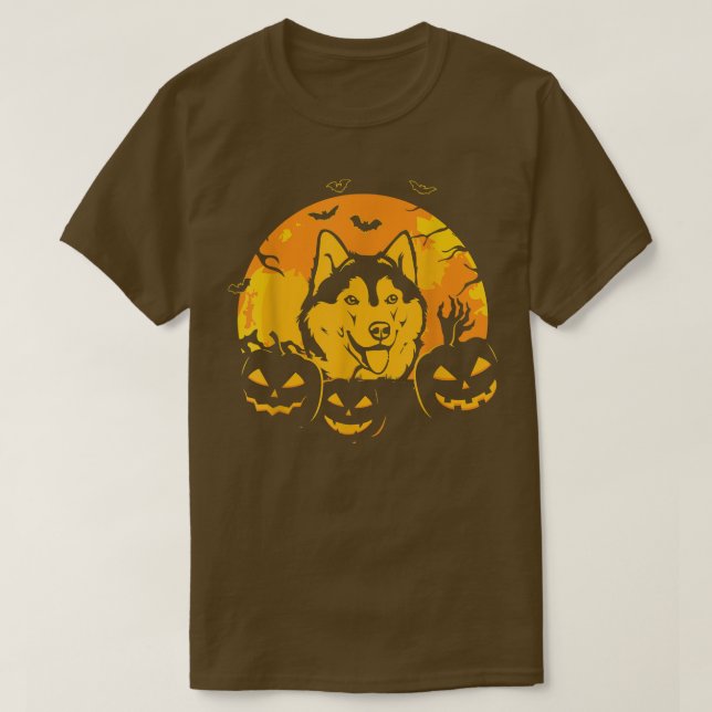 Camiseta Halloween Siberian Husky Jack O Lantern Dog Pumpki (Frente do Design)