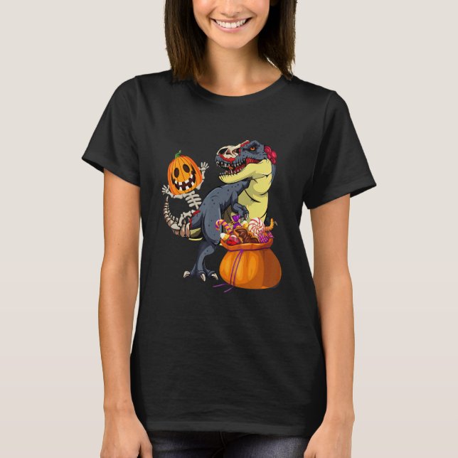 Camiseta Halloween Skeleton Andando Mummy Dinossaur Rex Pum (Frente)