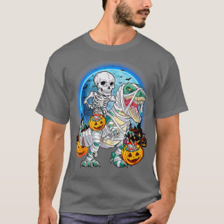 Camiseta Halloween Skeleton Andando Mummy Dinossaur T rex P
