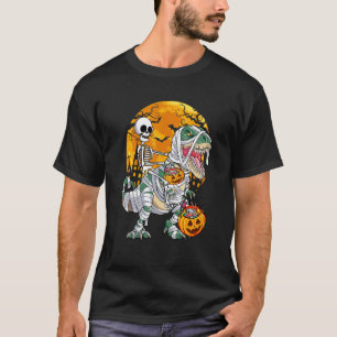 Camiseta Halloween Skeleton Andando Mummy Rex Dinosaur Kids
