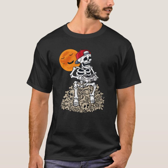 Camiseta Halloween Skeleton Gamer Boys Crianças Jovens Jove (Frente)