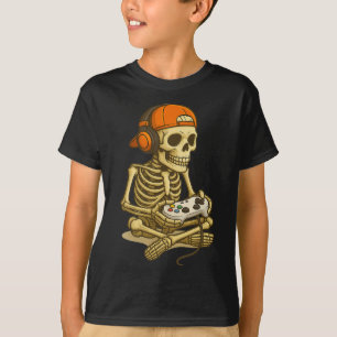 Camiseta Halloween Skeleton Gamer Video Gaming Boys Men Kid