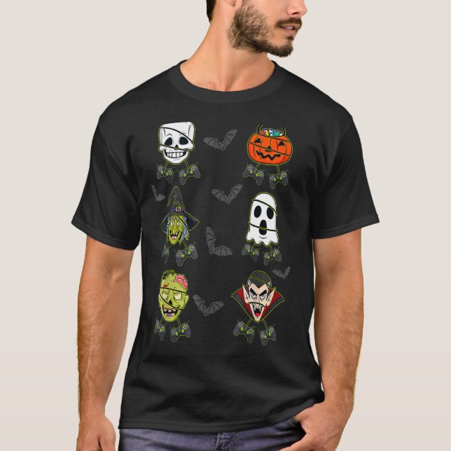 Camiseta Halloween Skeleton Gaming Bruxa Vampiro Zombie Boy (Frente)