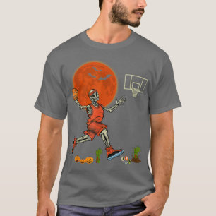 Camiseta Halloween Skeleton Jogando Basquete Pumpki Assusta