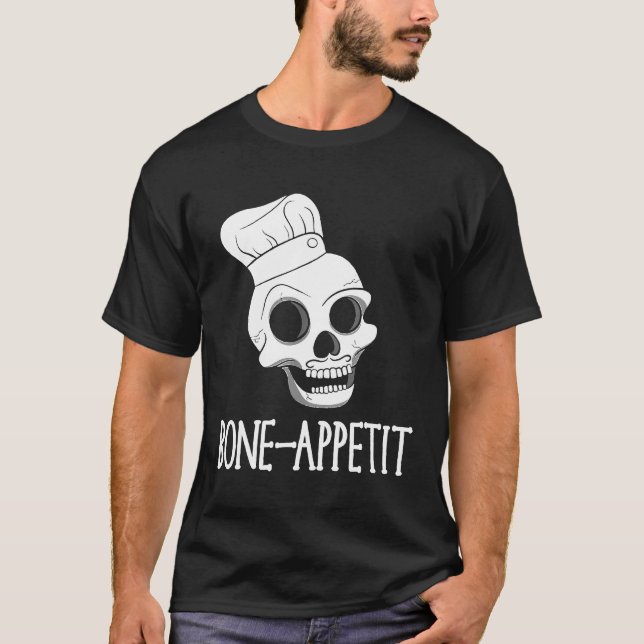 Camiseta Halloween Skeleton Pun Bon Bone Apetite Chef Skul (Frente)
