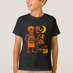 Camiseta Halloween Skeleton Rbecue Beer Brains Boo Spooky P