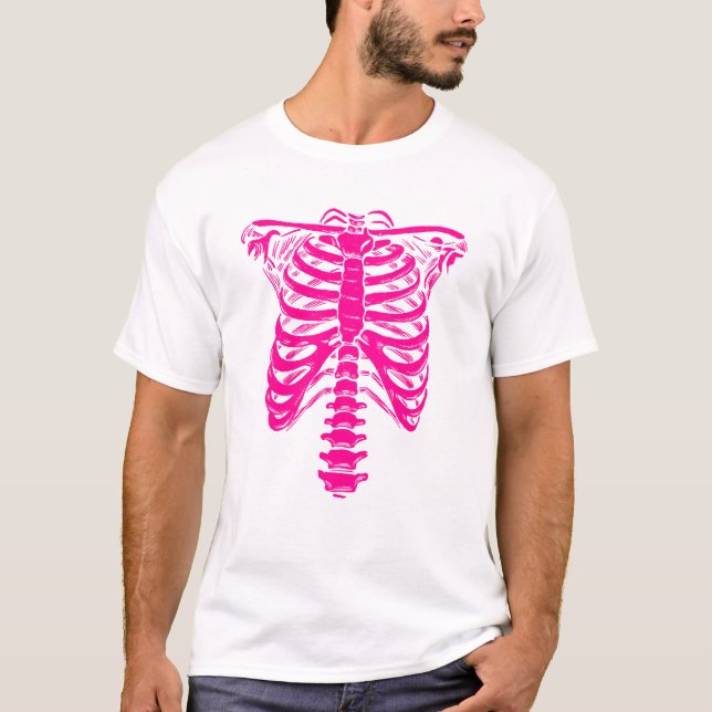 Camiseta halloween Skeleton Rib Cage rosa (Frente)