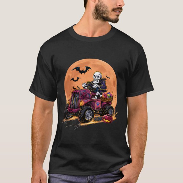 Camiseta Halloween Skeleton Riding Monster Truck Toddler Bo (Frente)