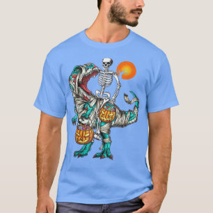 Camiseta Halloween Skeleton Riding Mummy Dinosaur T Rex Pum