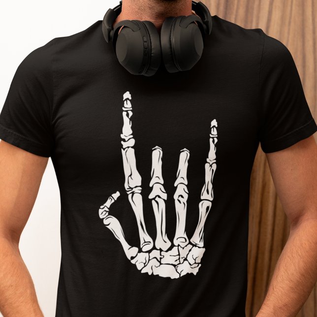Camiseta Halloween Skeleton Rock Hand Heavy Metal Fans (Skeleton Heavy Metal Skeleton Hand T-Shirt)