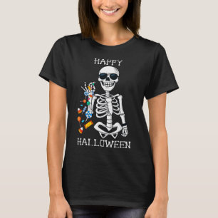 Camiseta Halloween Skeleton Salgando Diversão de Doces